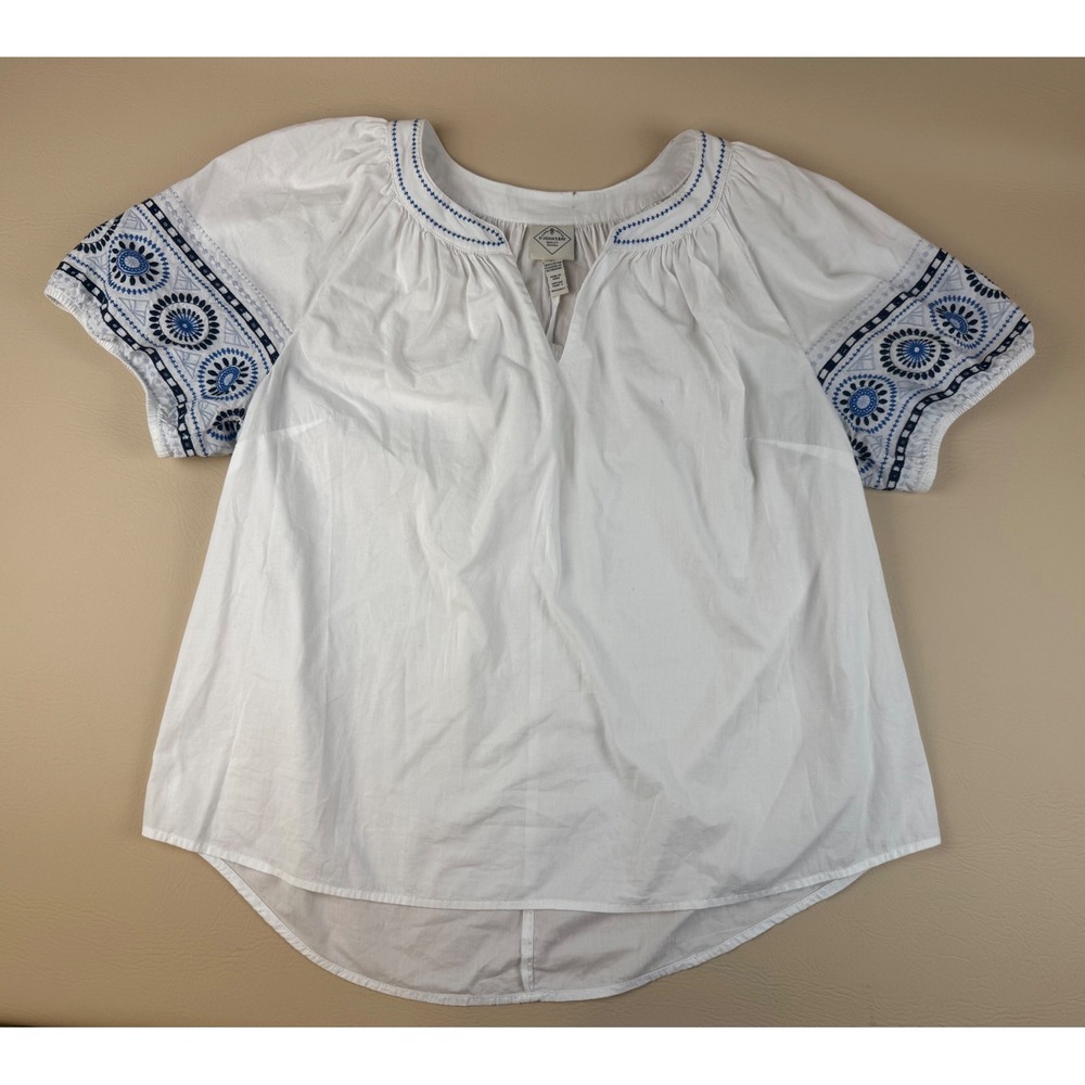Boho Peasant Top Cotton Embroidered Split Neck 0X St John's Bay